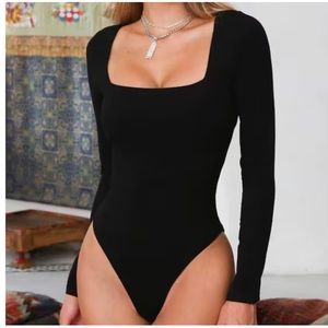 MUY MUY Square Neck Bodysuit Black Long Sleeve Bodysuit